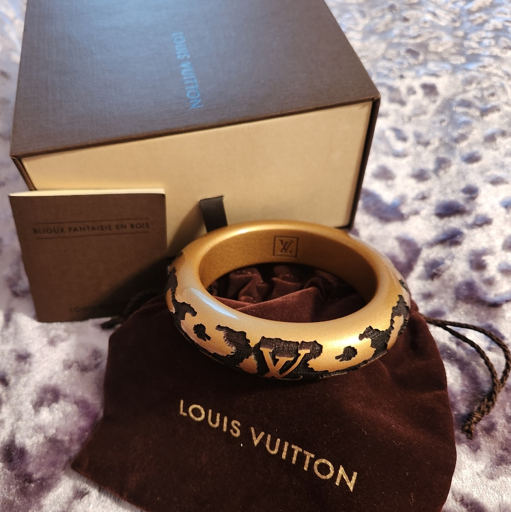 Gold Wooden Louis Vuitton Bangle